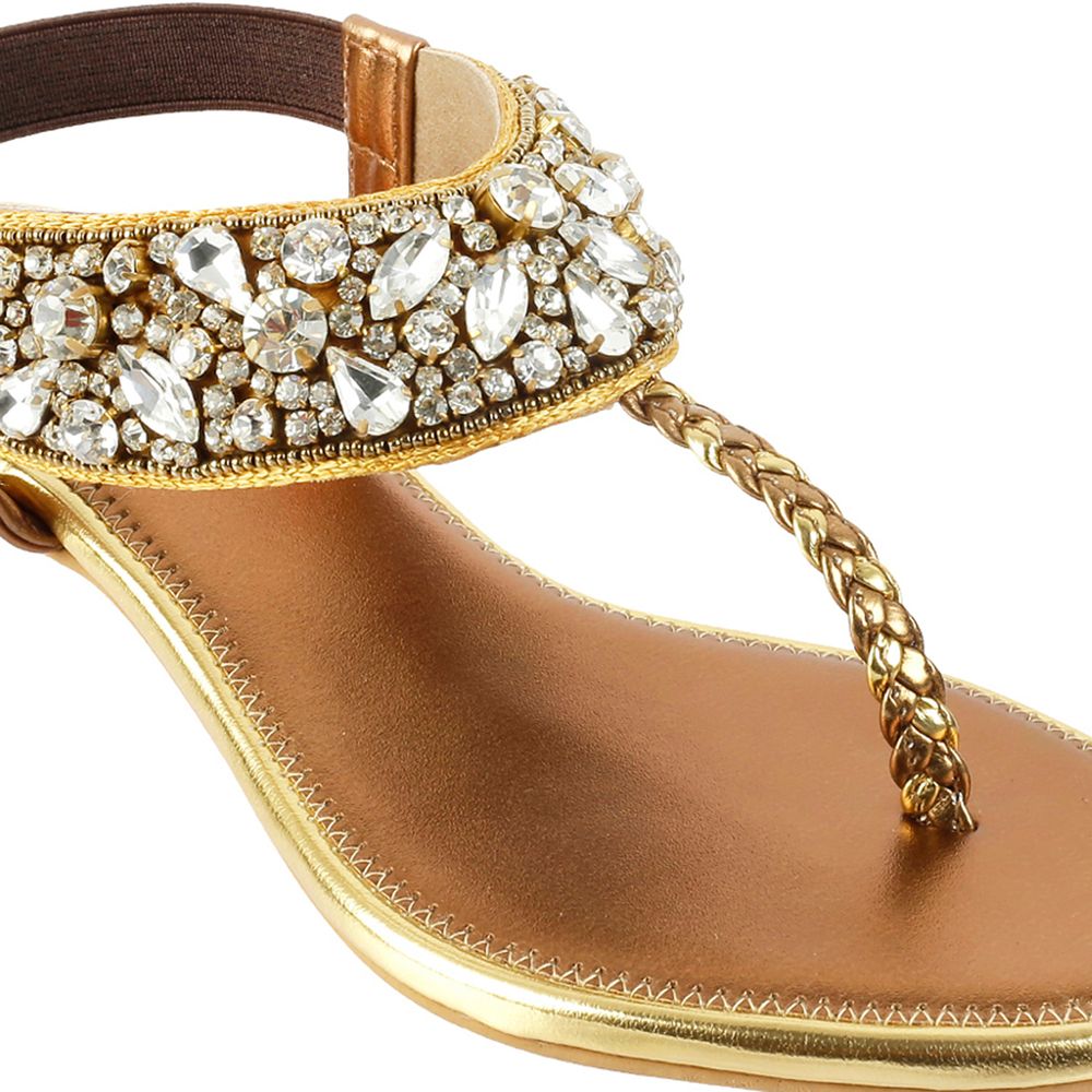 Gold rhinestone best sale flat sandals